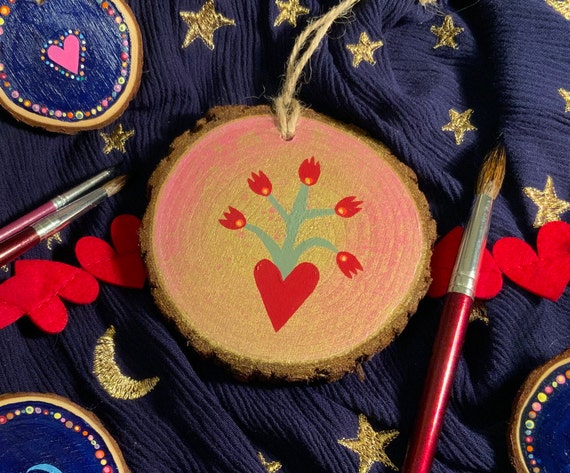 Fire Heart Love inspired Wooden Hanging Decoration | Wood Slice Art Ornament | Home Decor