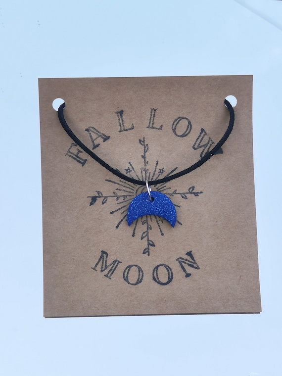 Crescent Moon Necklace | Navy Blue Moon Pendant | Moon Phase Jewellery