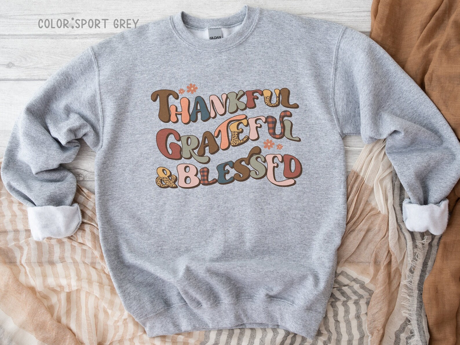 White FALL THANKFUL GRATEFUL BLESSED Graphic Drop Shoulder Sweatshirt