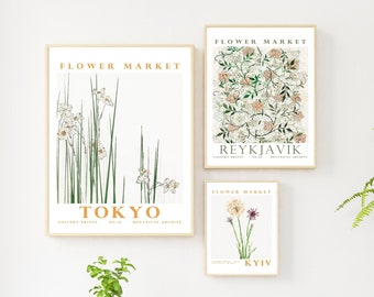 Flower Market Prints Set of 3, Flower Market Wall Art, Vintage Floral Prints Botanical Posters, Green Wall Art PRINTABLE #10