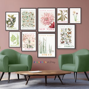 Flower Market Prints Set of 9, Botanical Wall Art Prints, Floral Wall Art Decor, Pink Green Posters PRINTABLE DIGITAL #12