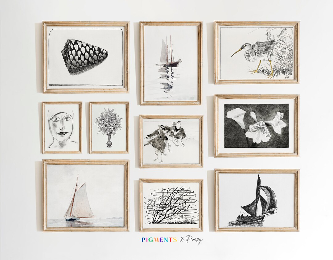 Coastal Gallery Wall Set of 10, Vintage Coastal Prints, Sailboat ...