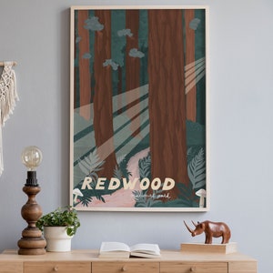 Redwood National Park Poster, Illustrated National Parks Art Print, Northern California