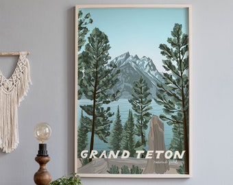 Poster del Parco Nazionale del Grand Teton / Grand Tetons, Wyoming Art Print / Parchi Nazionali Wall Art Vintage Style, Montagne