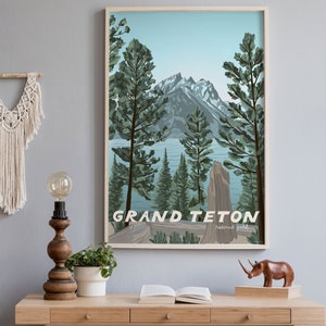 Grand Teton National Park Poster / Grand Tetons, Wyoming Art Print / National Parks Wall Art Vintage Style, Mountains