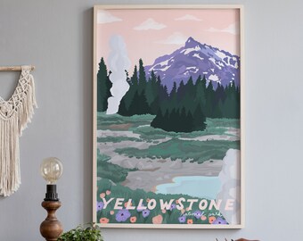 Yellowstone National Park Poster, Yellowstone Art Print, Wyoming, Illustrated