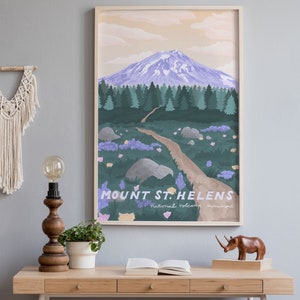 Mount St Helens Washington Poster, PNW Art Print, Oregon Wall Art, Pacific Northwest Vintage Style Artwork, Volcanic National Monument