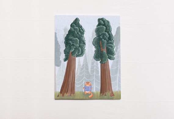 Cute Animal Wall Art, Cat Art Print,  Forest Wall Art, Nature Prints, Illustrated Print, Kids Room Decor, Whimsical Art, Woodland Creatures