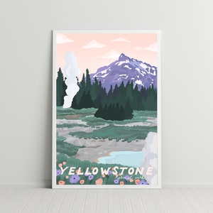 Poster del Parco Nazionale di Yellowstone, Yellowstone Art Print, Wyoming, Illustrato immagine 3