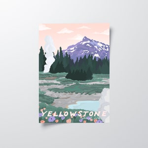Poster del Parco Nazionale di Yellowstone, Yellowstone Art Print, Wyoming, Illustrato immagine 7