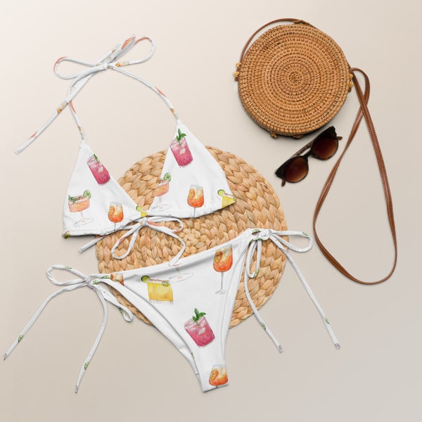 Cocktail Hour - Booze Cruise - Bachelorette Swim All-over print recycled string bikini