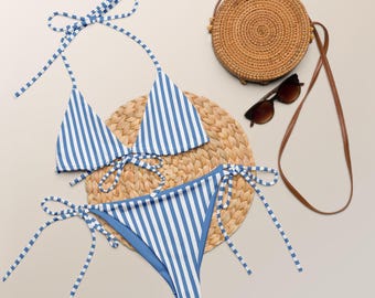 Vintage Blue Candy Stripe recycled string bikini