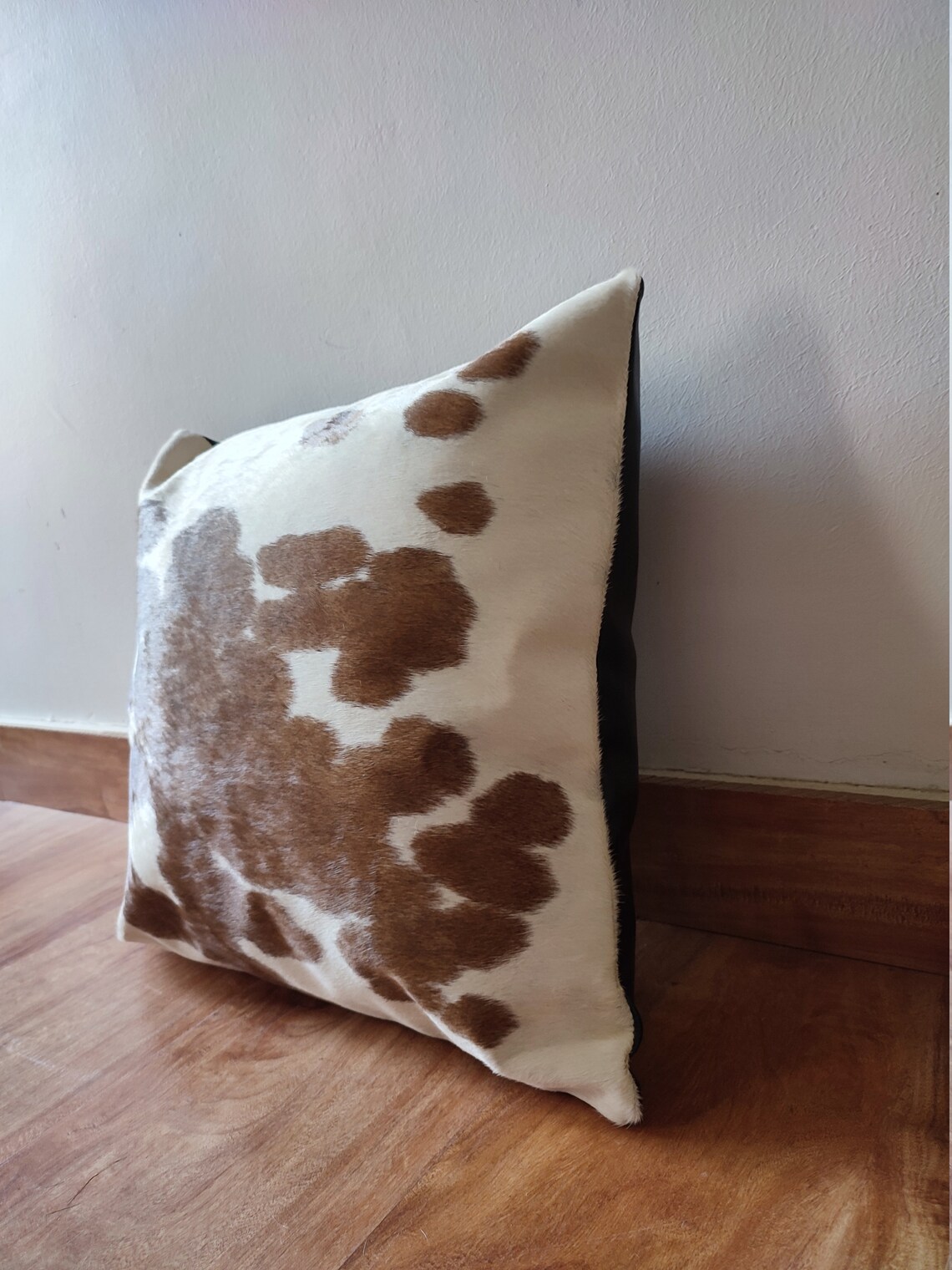 Genuine cowhide Pillow Cushion Cover 16X16 in Brown white cow Etsy