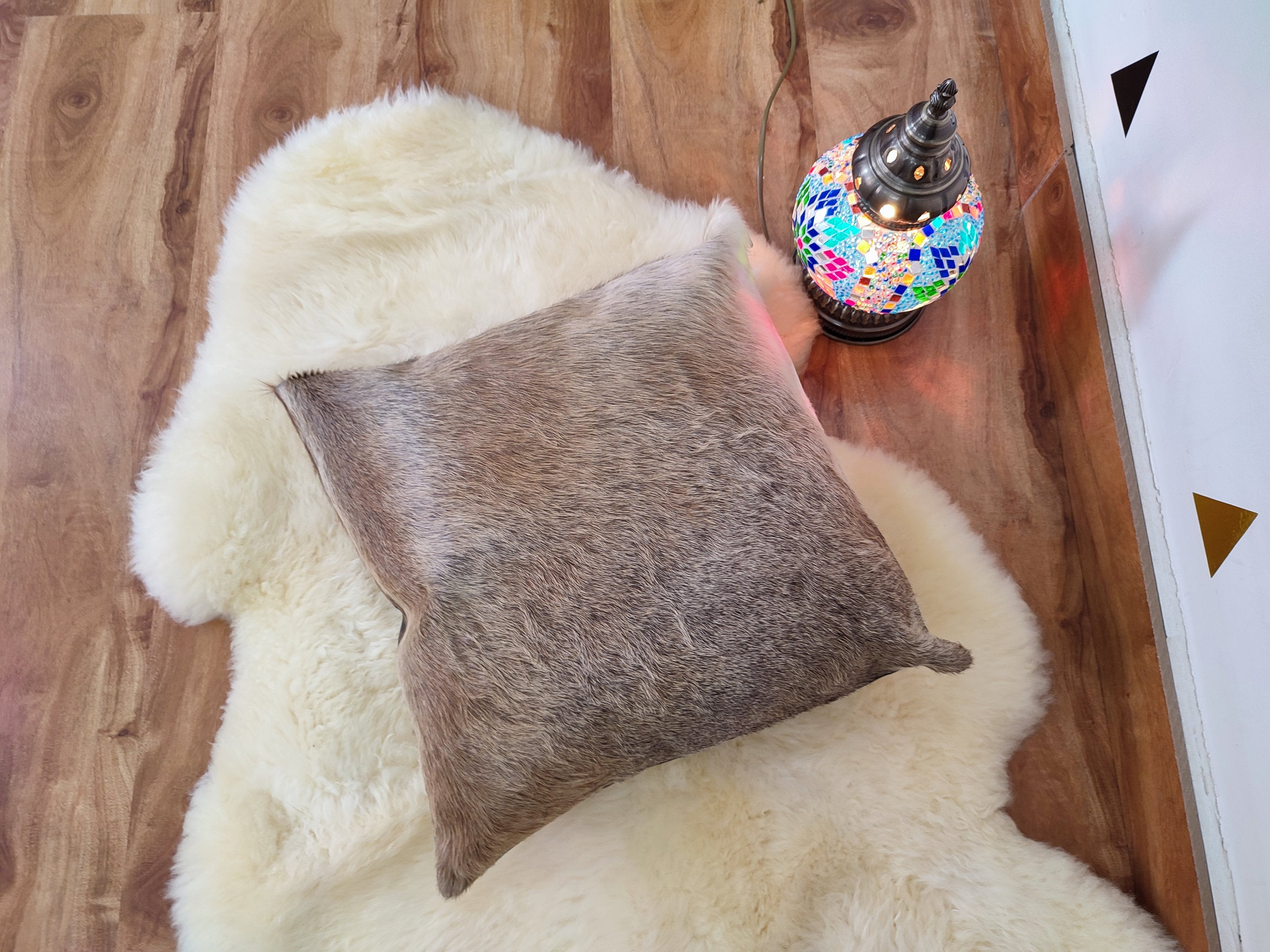 Genuine cowhide Pillow Cushion Cover Beige Brown 16X16 in cow Etsy