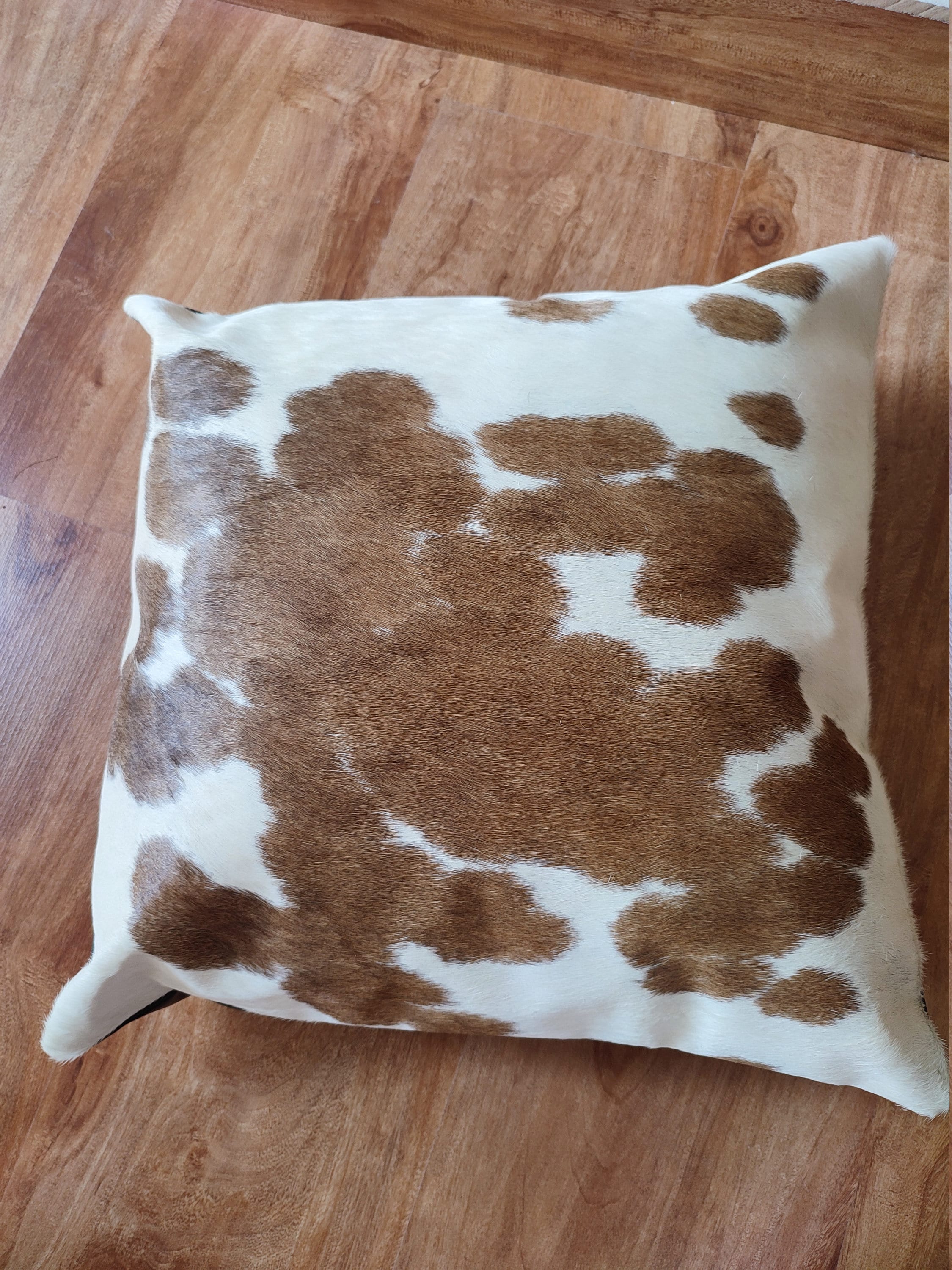 Genuine cowhide Pillow Cushion Cover 16X16 in Brown white cow Etsy
