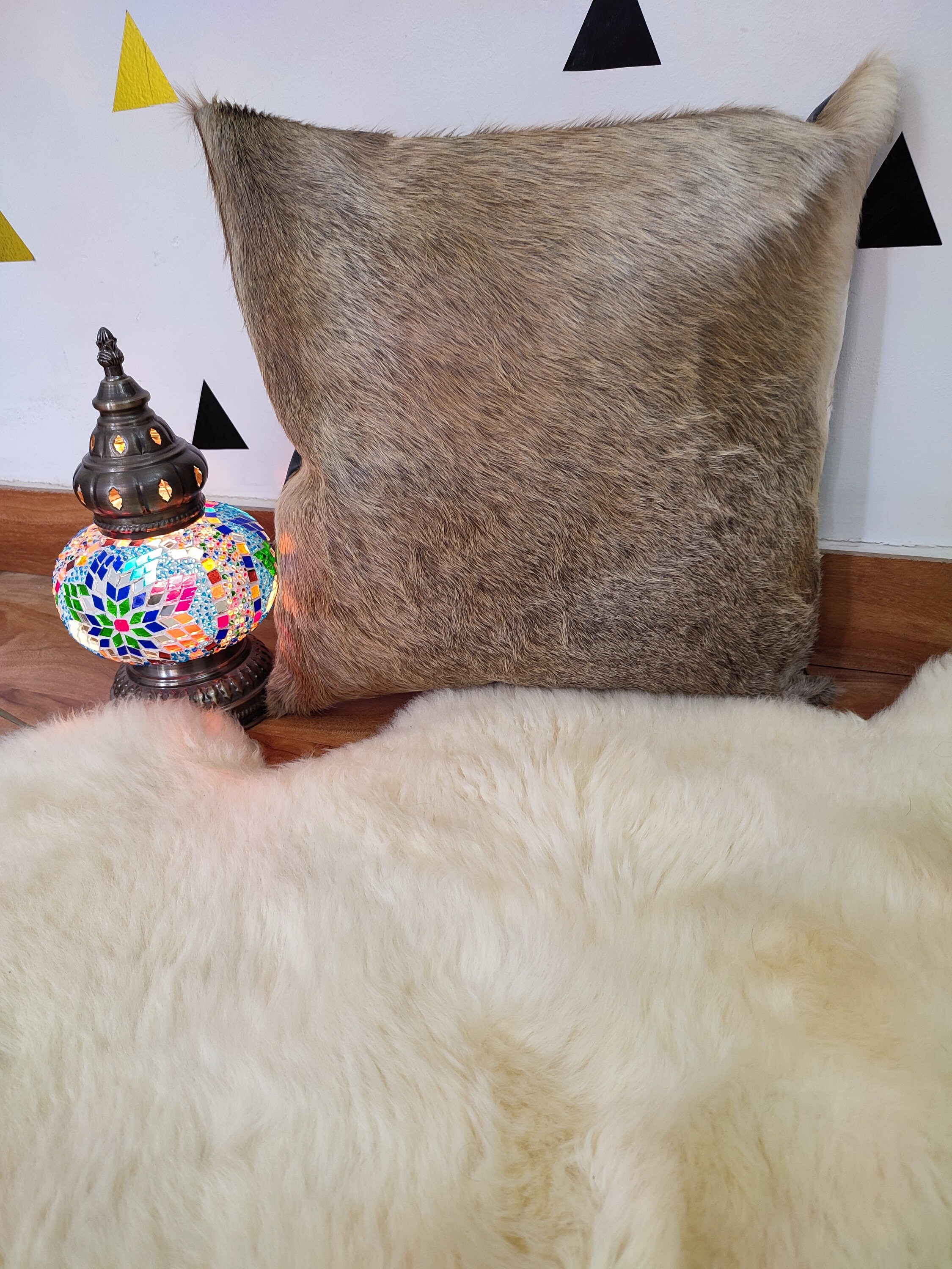 Genuine cowhide Pillow Cushion Cover Beige Brown 16X16 in cow Etsy