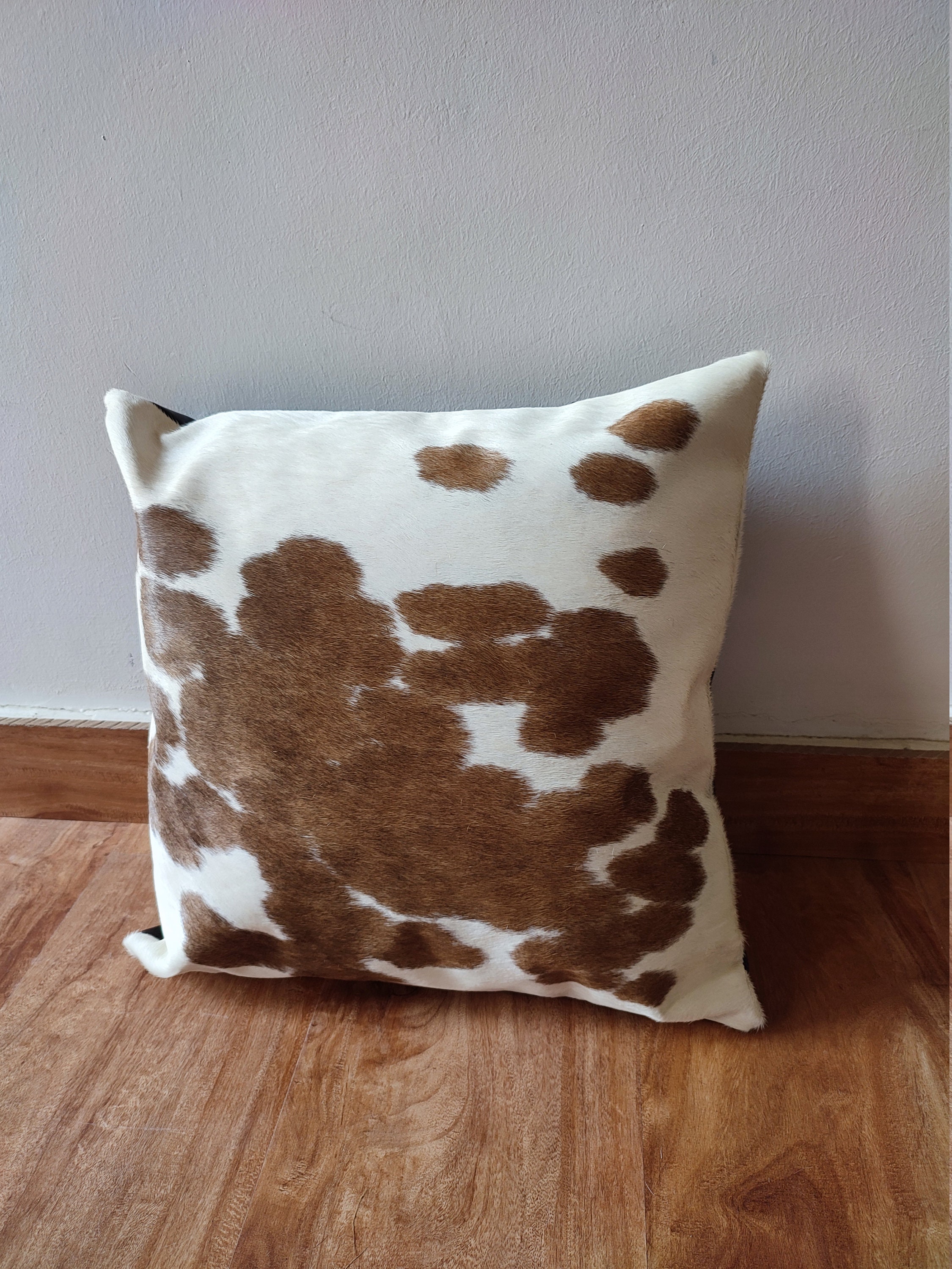 Genuine cowhide Pillow Cushion Cover 16X16 in Brown white cow Etsy
