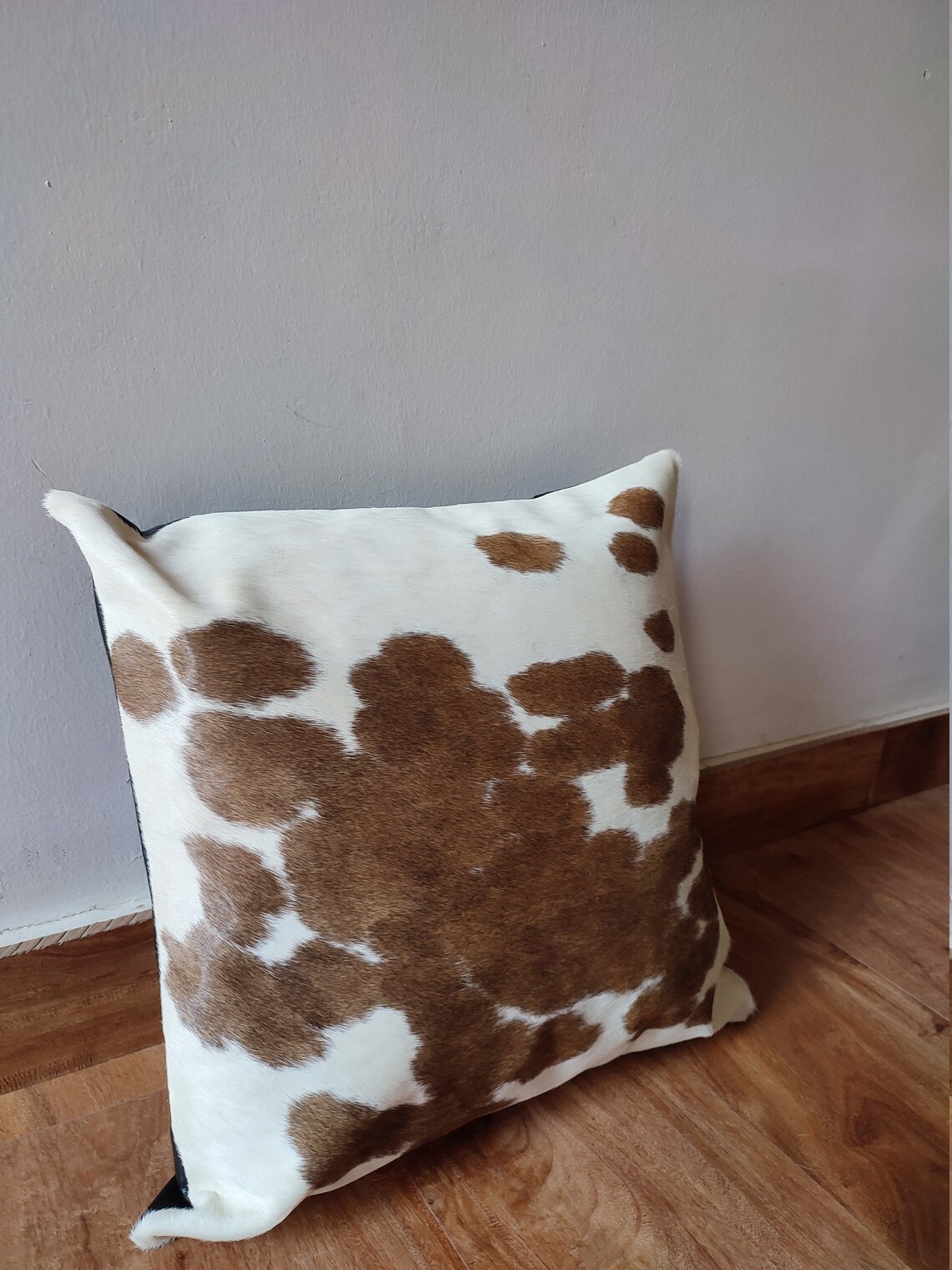 Genuine cowhide Pillow Cushion Cover 16X16 in Brown white cow Etsy