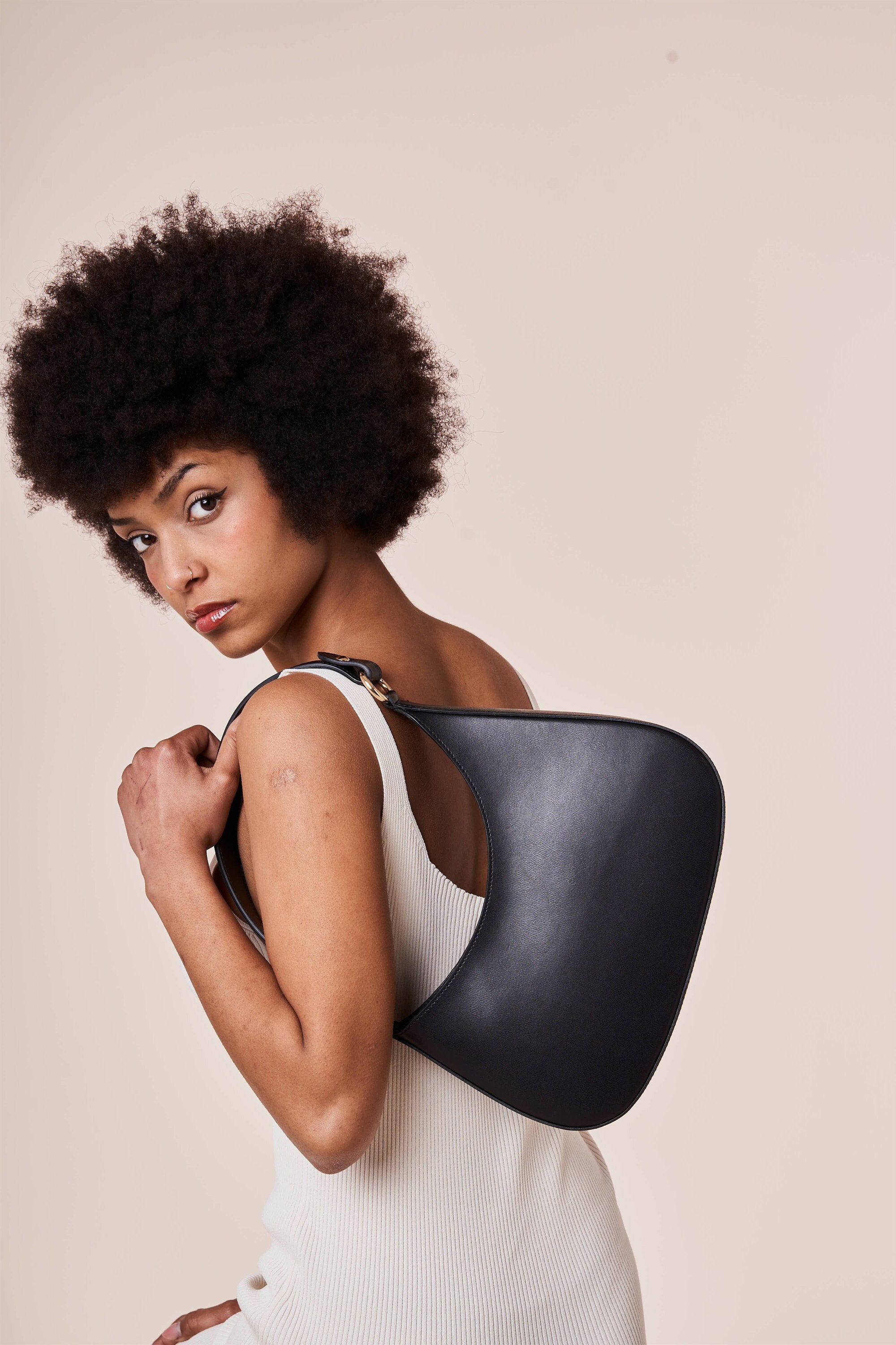 Loop Moon Bag - Elegant Italian Leather Shoulder Bag - Handcrafted Real Artisan Leather Bag - Perfect Gift for Her - Maeve Minimalist Bag
