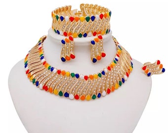 Elegant Multicolored Statement Jewelry Set of Four Pieces