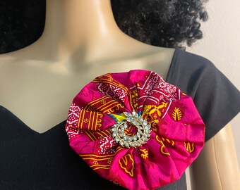 Fabric Brooch With Embelished Button, Accessories Brooch