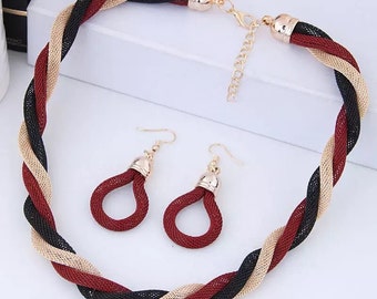 Multicolored Coiled Mesh Necklace and Earrings, Mesh Jewelry