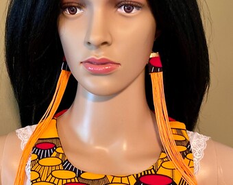 African Fabric Bib Necklace and Fringe Earrings Bib Necklace