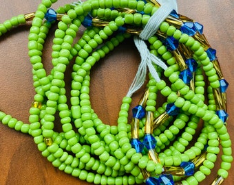 Lime Green beads and crystal beads Themed Multi colored Waist beads, African waist beads, Waist beads