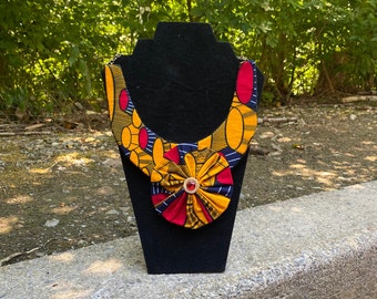 African Fabric Bib Necklace, Colar necklace