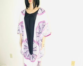 White and Pink Fabric Bubu Dress