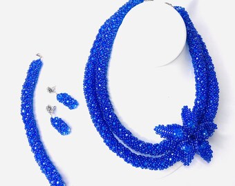 Blue 3 Piece Beaded Jewelry Set