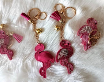 Crystal Rhinestone Flamingo Keychain Pink Flamingo Keyring Bag Hang Purse Tag Zipper Charm Party Bag Filler Cute Fun Gift UK SELLER