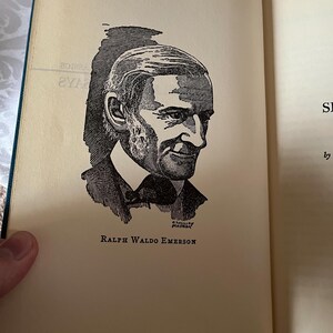 May include: A black and white illustration of Ralph Waldo Emerson, an American essayist, poet, and philosopher. The illustration is from a book titled "Self-Reliance" by Ralph Waldo Emerson.