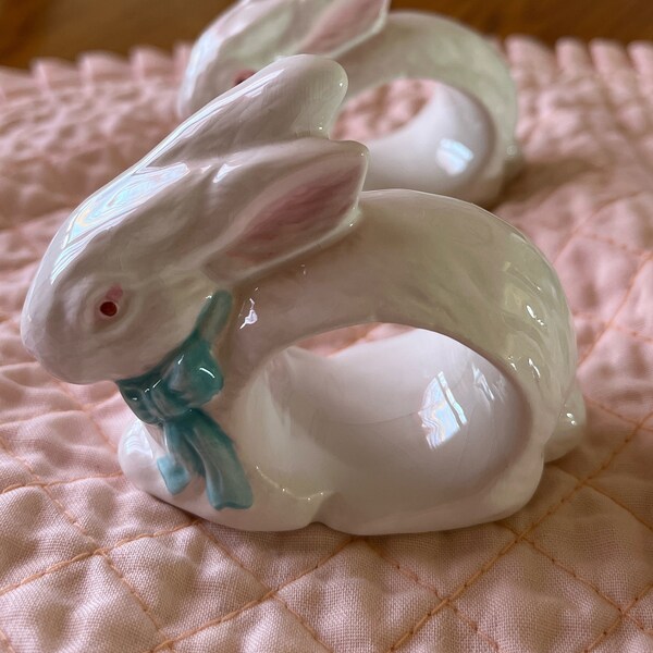 Vintage Ceramic Easter Bunny Napkin Rings-Set of 4