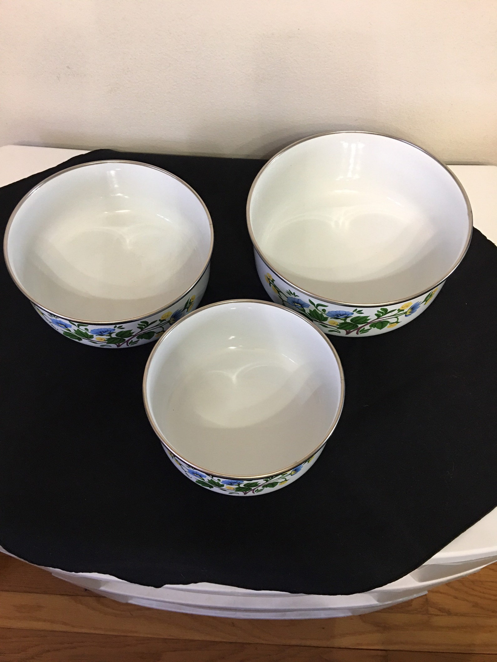 Kobe enamel/metal mixing bowls Floral Set of 3 Etsy