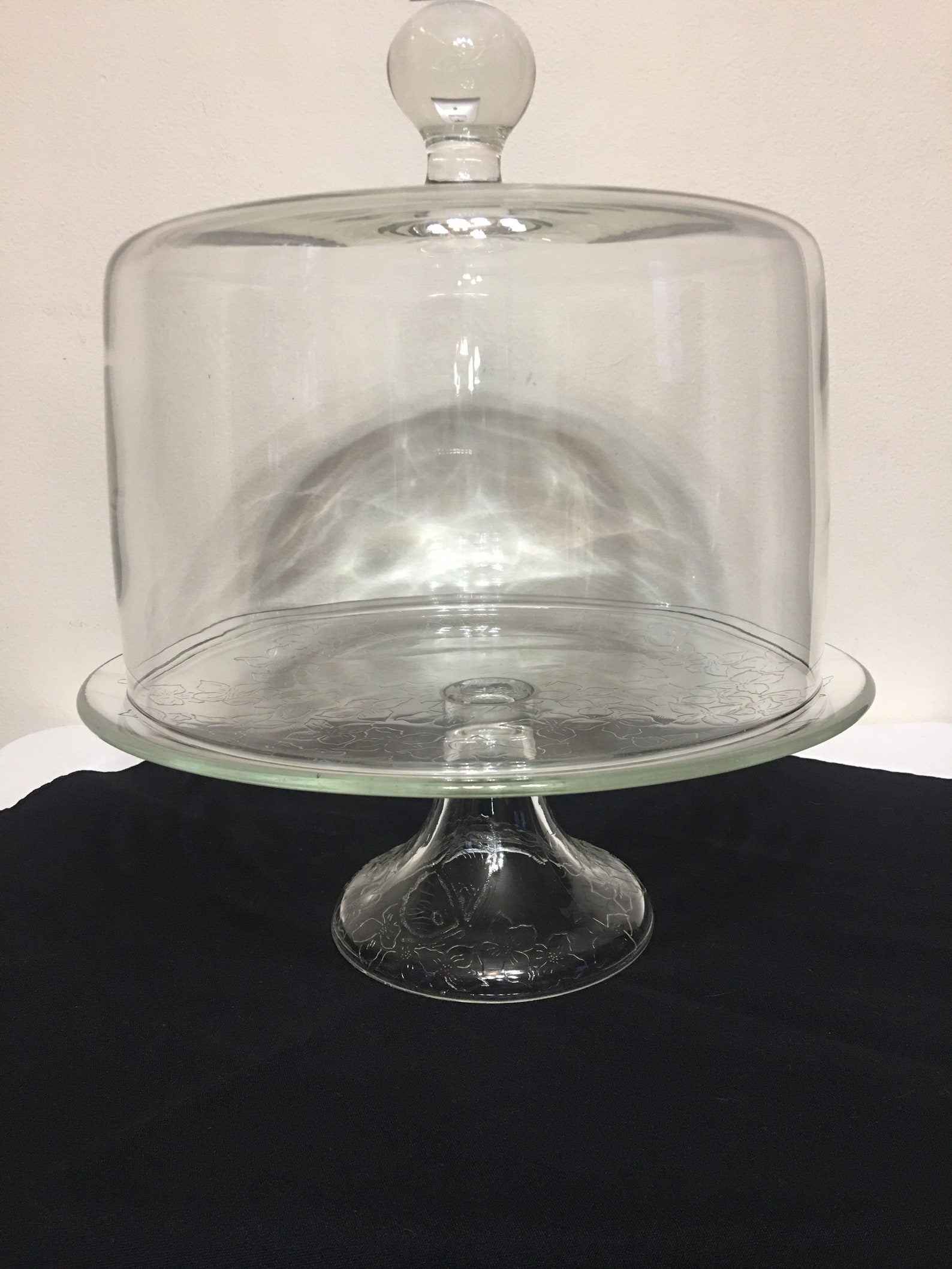 Jumbo/large/tall Display Glass Cake Dome With Floral Design Etsy UK