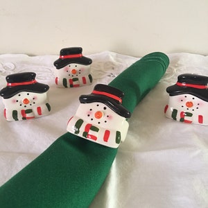 Vintage Ceramic Snowman Napkin Rings-Set of 4