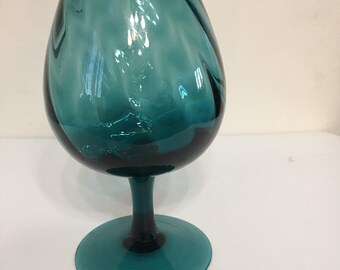 Italian Glass Aqua Blue Ribbed Vase
