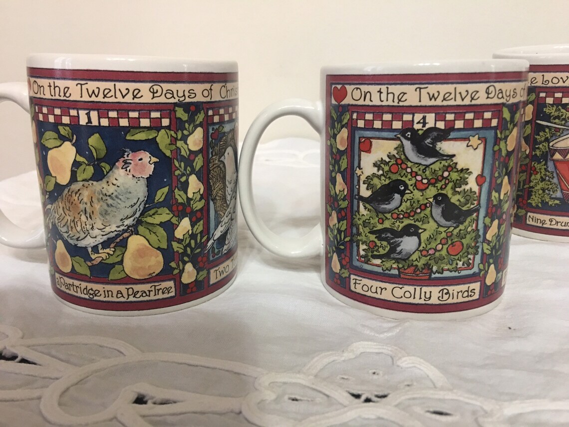 12 Days of Christmas Holiday Mug Set of 4 Betty Whiteaker by Etsy