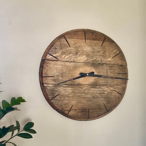 whiskey barrel clock wood, home bar decor, 5th anniversary gift for couple, reclaimed wood wall clock for kitchen, bourbon barrel decor