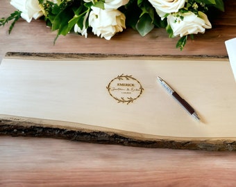 personalized rustic guestbook, alternative wooden guestbook for wedding, wedding keepsake for bride, wood slab live edge, outdoor wedding