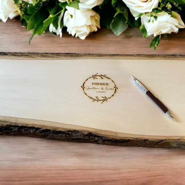 personalized rustic guestbook, alternative wooden guestbook for wedding, wedding keepsake for bride, wood slab live edge, outdoor wedding