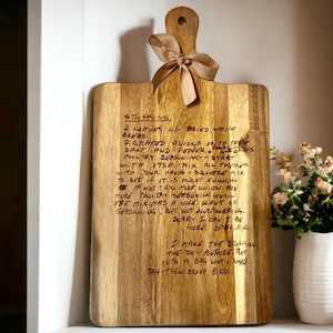 custom handwritten recipe cutting board handmade, sentimental wedding gift for bride, personalized bridal shower kitchen gift rustic kitchen
