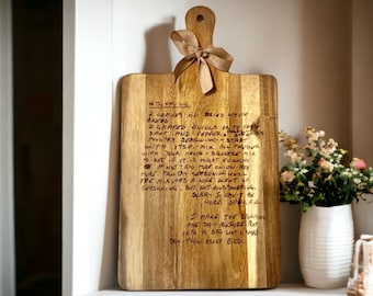 Tabla de cortar hecha a mano con recetas personalizadas escritas a mano, regalo de boda sentimental para la novia, regalo personalizado para la despedida de soltera, cocina rústica
