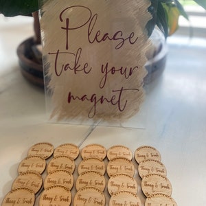 custom wood magnet wedding favors for guests, personalized cute magnetic save the dates destination wedding welcome bag items rustic wedding