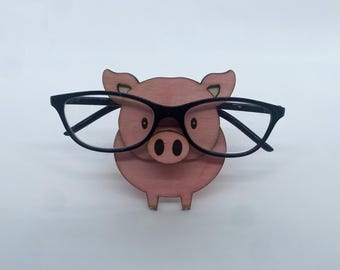 Porta occhiali in legno con animali, grazioso organizer per occhiali da sole, per casa, ufficio, scrivania, decorazioni natalizie (Pig