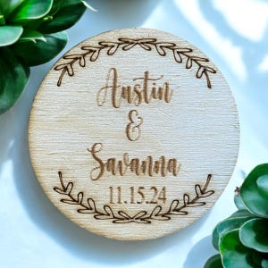 custom wood magnet wedding favors for guests, personalized cute magnetic save the dates destination wedding welcome bag items rustic wedding