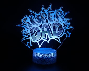 Super dad LED light - Personalize it with your Message for Father's Day.  3D Illusion Night Light USB LED Table Lamp 16 colours