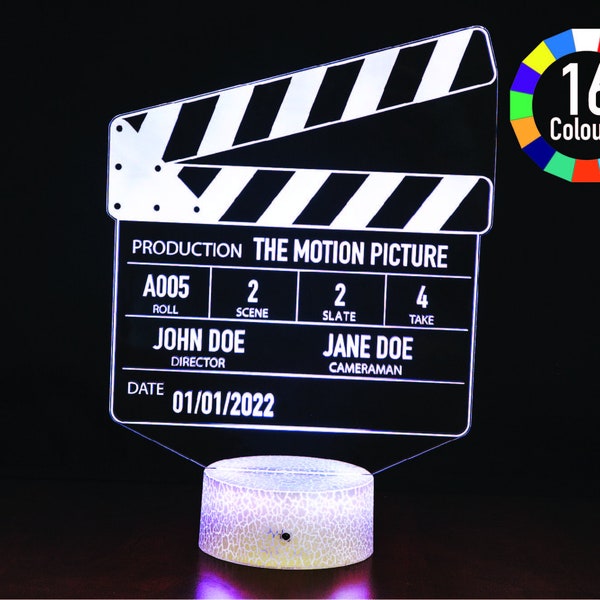 Clapperboard 3D Illusion Night Light USB LED Table Lamp Acrylic 3D Arts 16 Colours Changing Bedroom Bedside Night Light Gifts