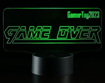 Game Over Screen inspired by Metal Gear Solid. Personalize it with your Gamertag. 3D Illusion Night Light USB LED Table Lamp 16 colours